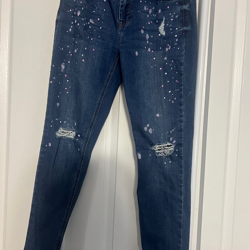 Kensie Blue Splatter Skinny Jeans